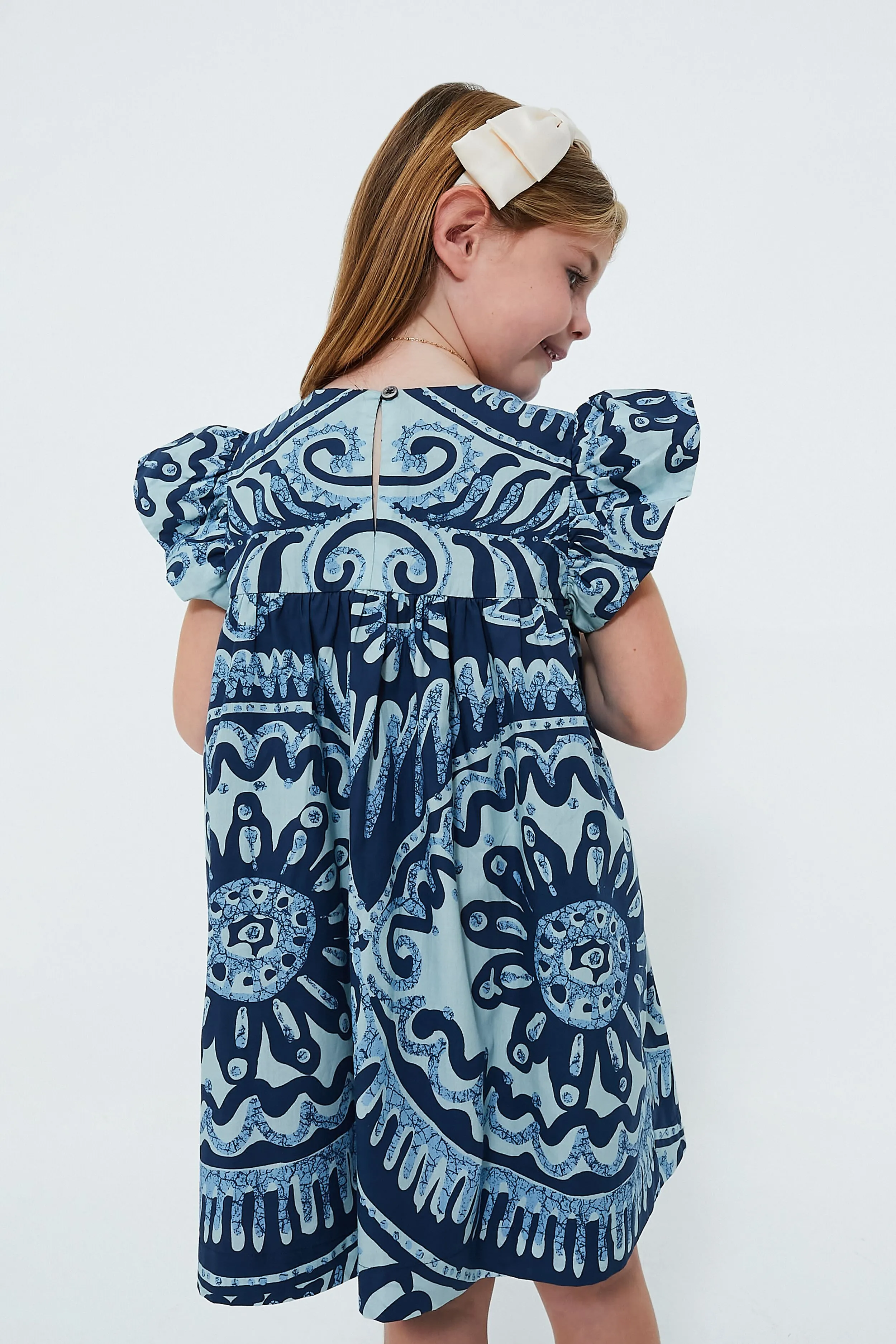 Exclusive Blue Charlough Print Flutter Sleeve Dress