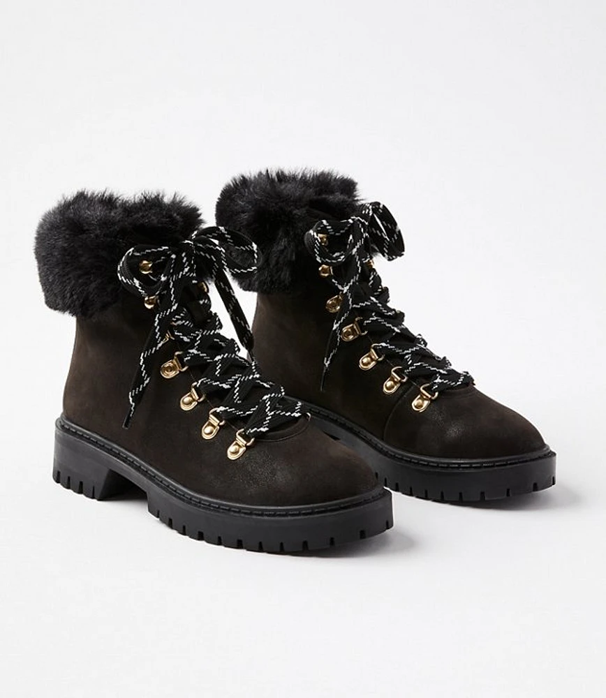 Faux Fur Trim Hiking Boots