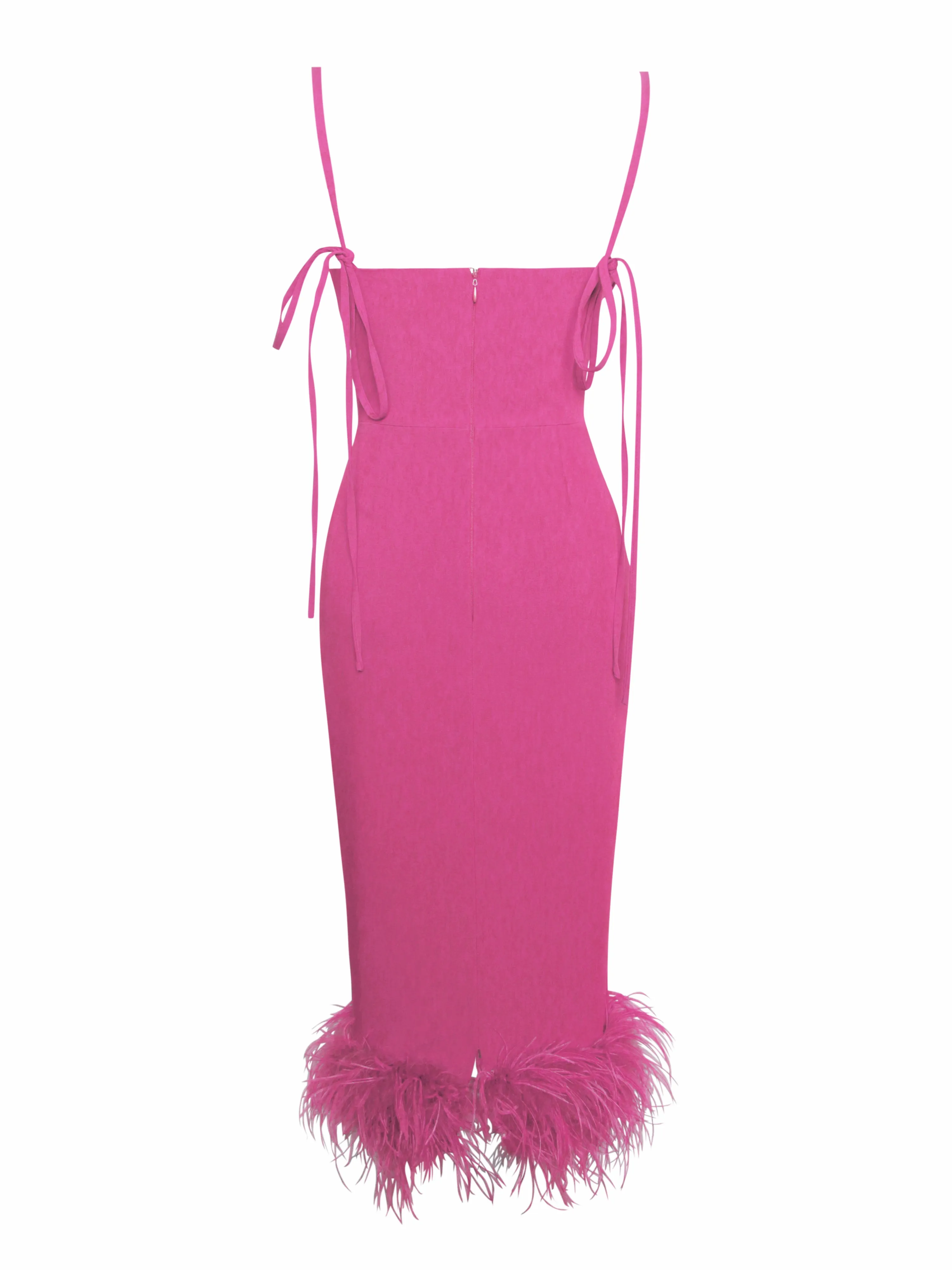 Fiona Fuchsia Feather Trim Bottom Maxi Dress