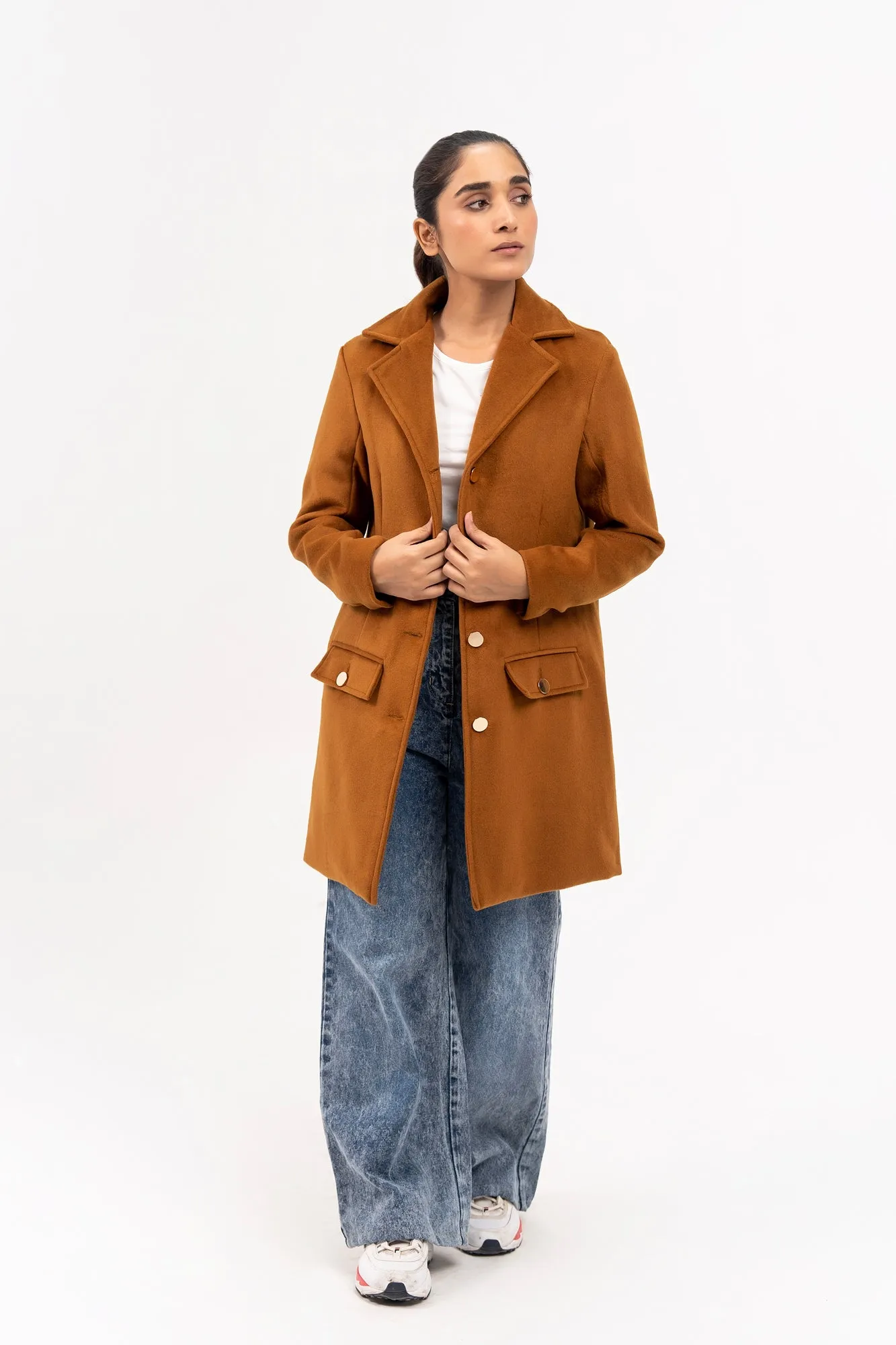 Fitted Wool Coat - Mustard Brown