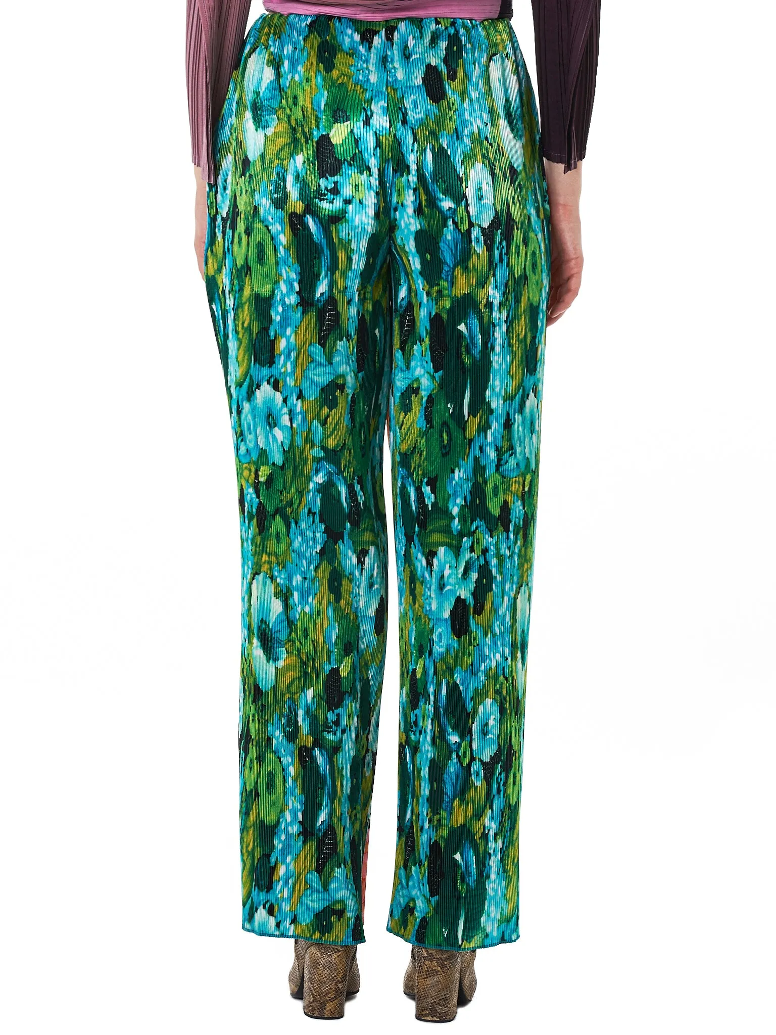 Floral Plissé Trousers (RQ45-BLACK-FLORAL-MIX)