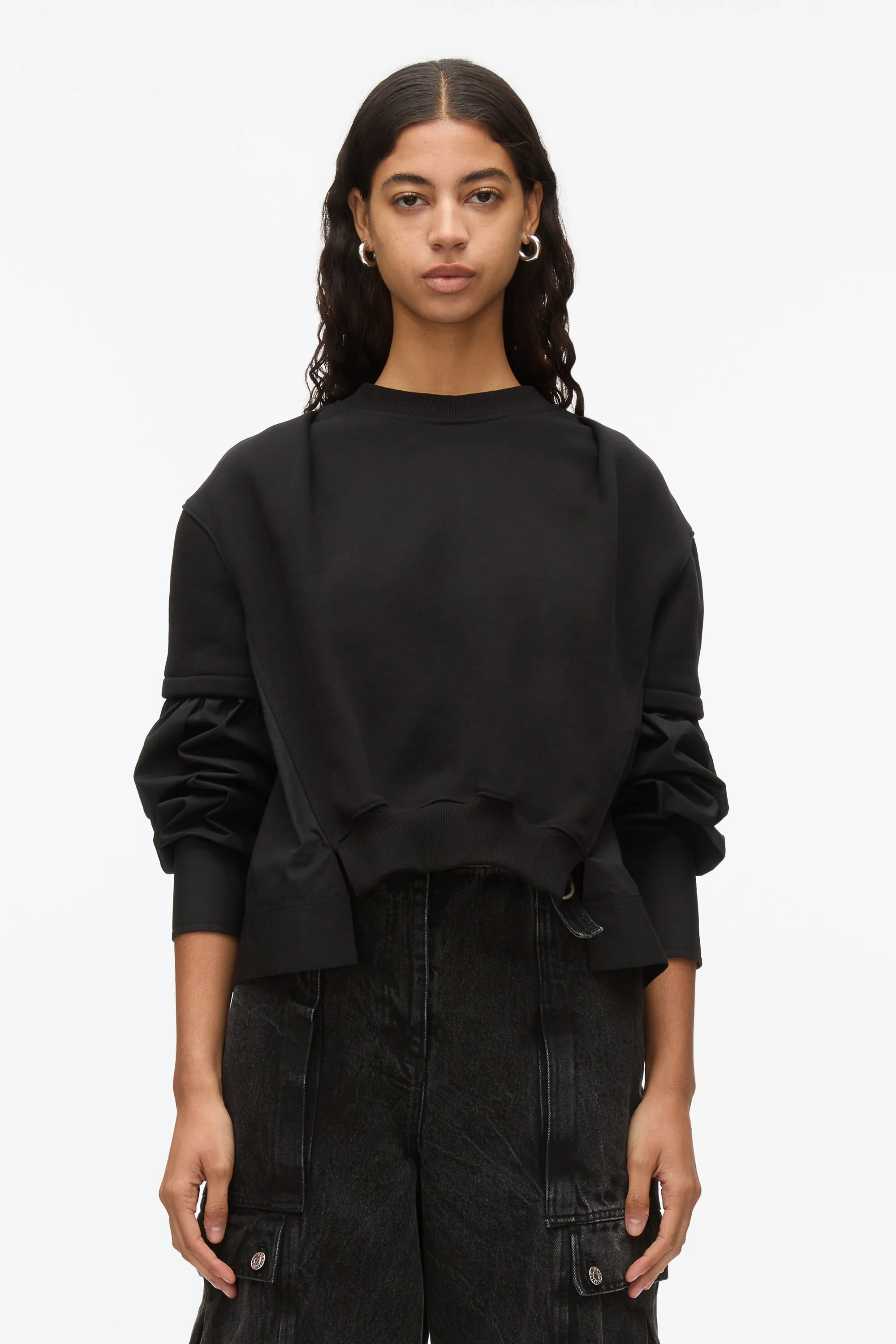 Gathered Poplin Sweatshirt