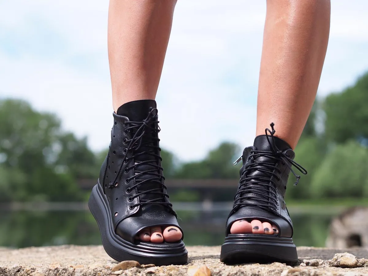 Fine Leather Women's Summer Boots in Black