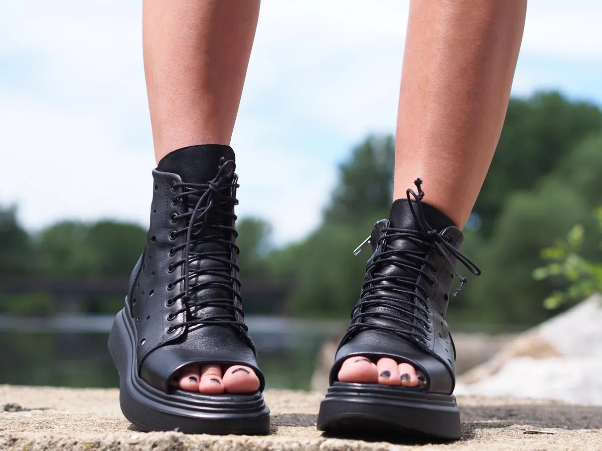 Fine Leather Women's Summer Boots in Black