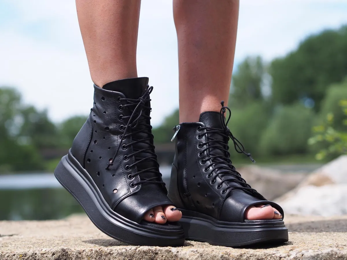 Fine Leather Women's Summer Boots in Black