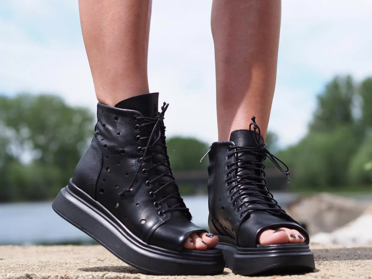 Fine Leather Women's Summer Boots in Black