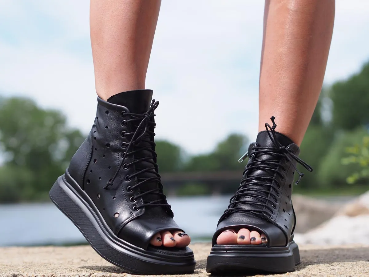 Fine Leather Women's Summer Boots in Black