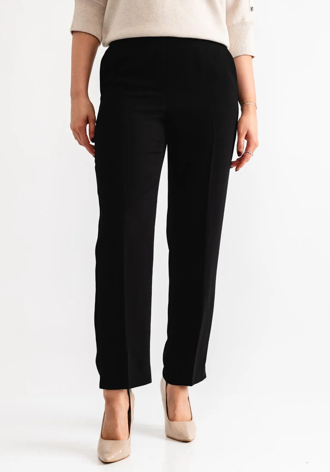 Gerry Weber Elasticated Waist Straight Leg Trousers, Black