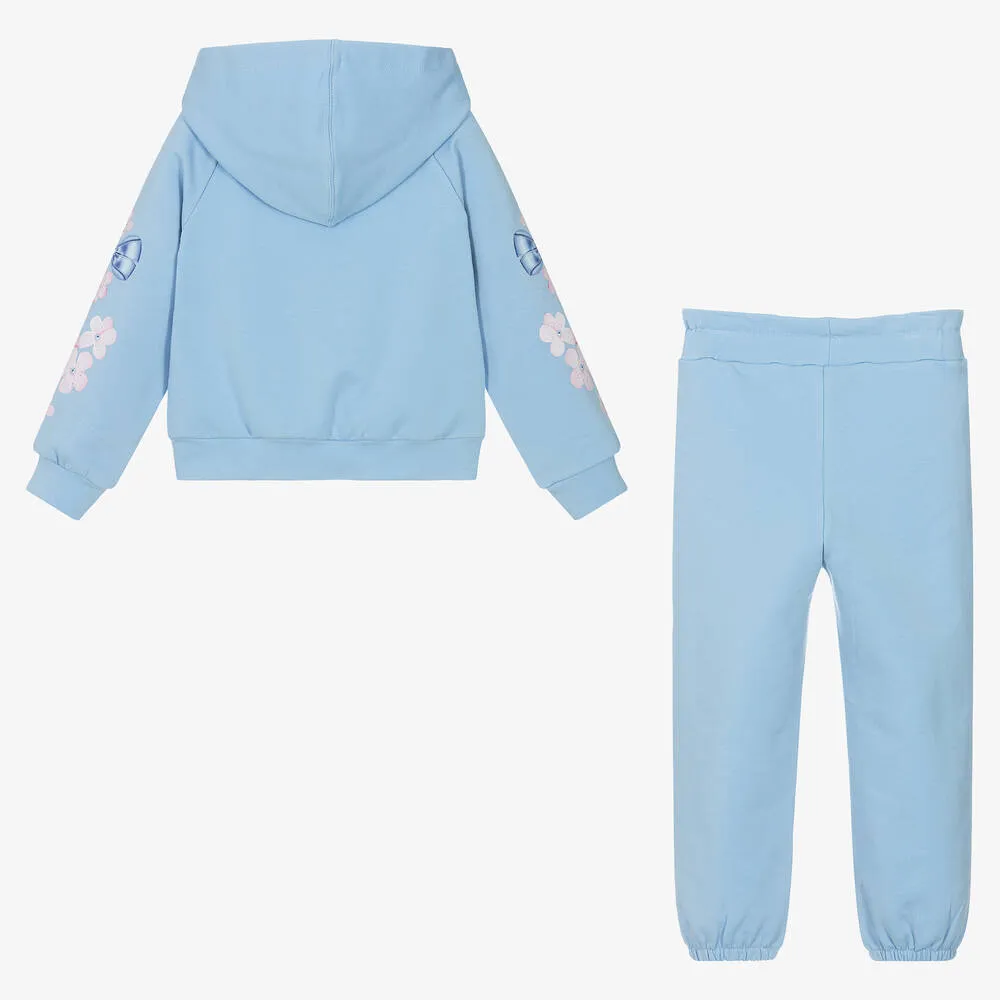 Girls Blue Cotton Ruffle Tracksuit