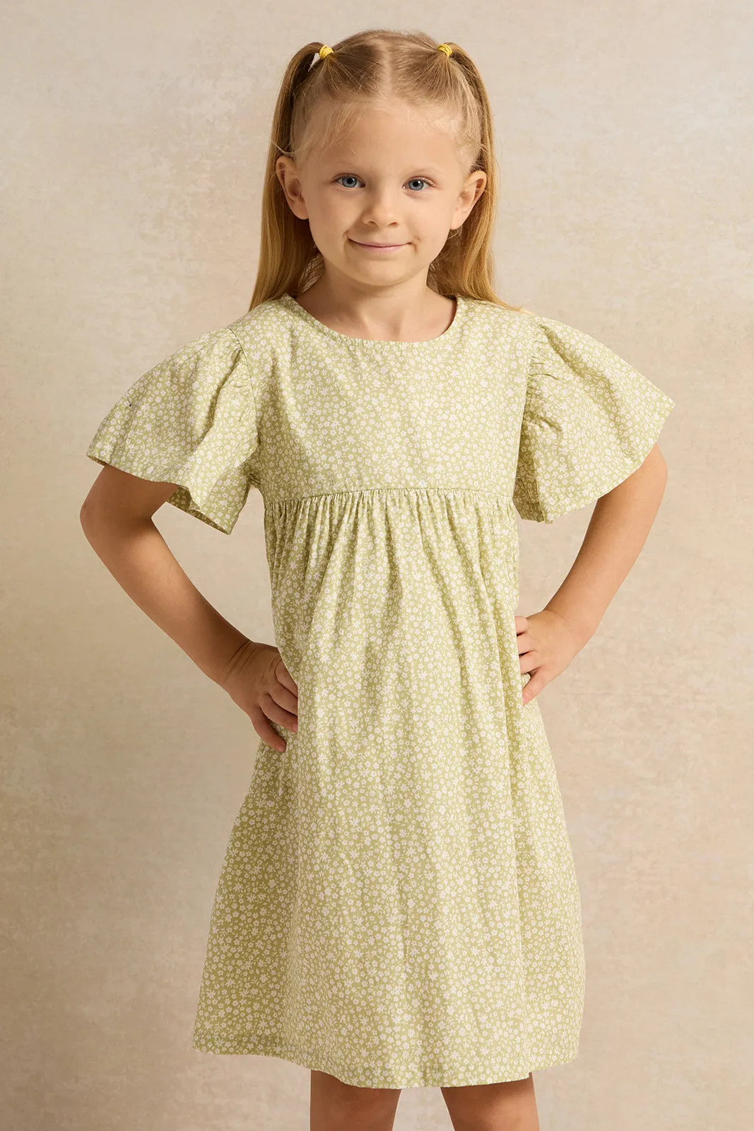 Girls Green Floral Dress