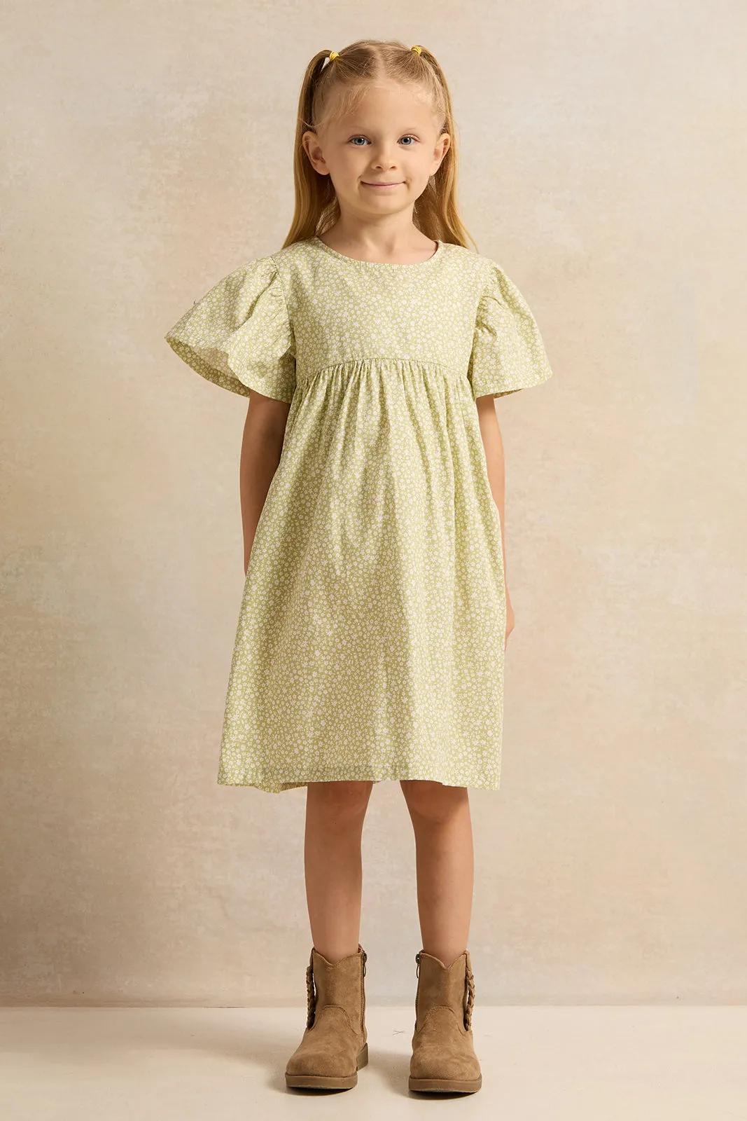 Girls Green Floral Dress