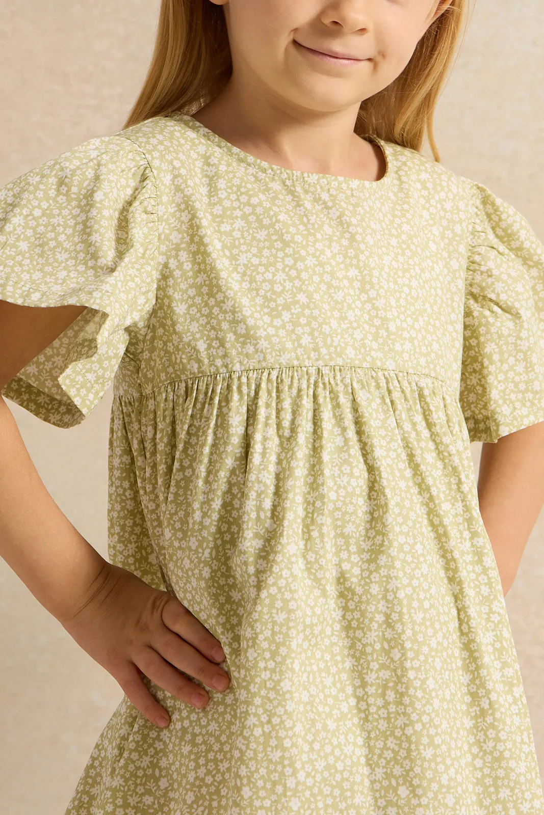 Girls Green Floral Dress