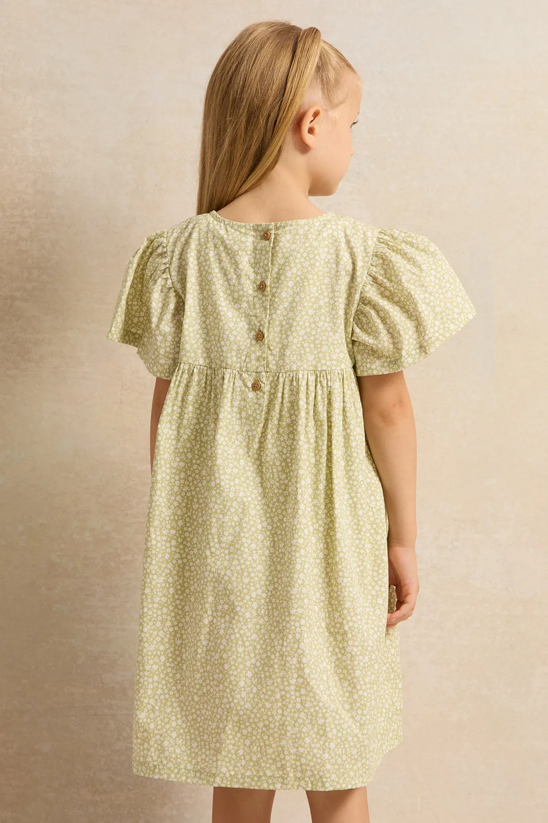 Girls Green Floral Dress