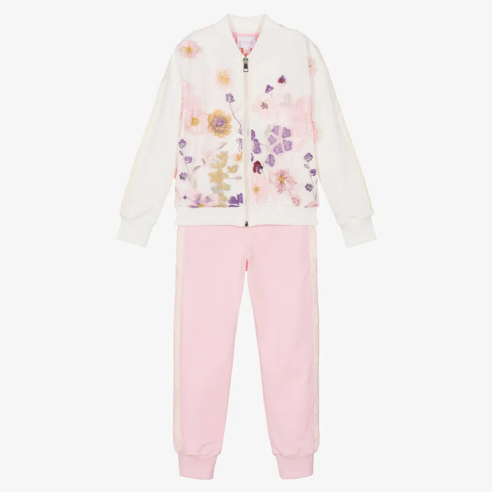 Girls Ivory & Pink Floral Tracksuit