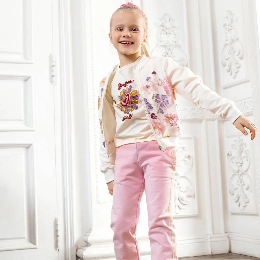 Girls Ivory & Pink Floral Tracksuit