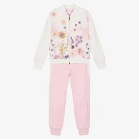 Girls Ivory & Pink Floral Tracksuit