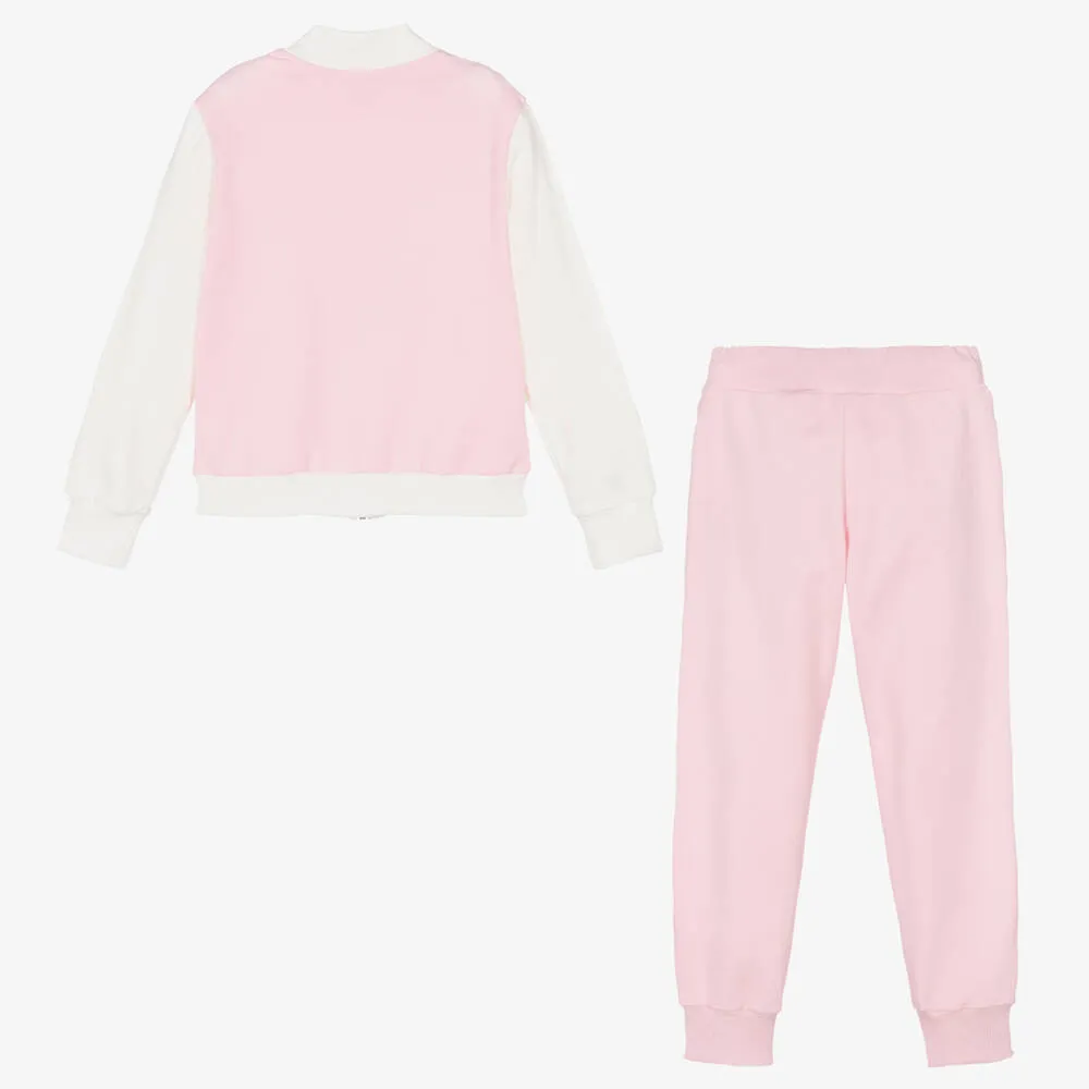 Girls Ivory & Pink Floral Tracksuit