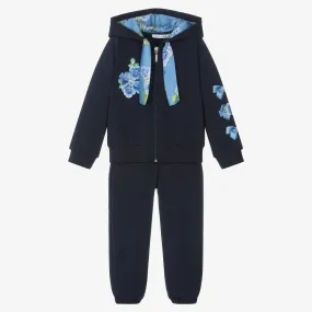 Girls Navy Blue Cotton Tracksuit