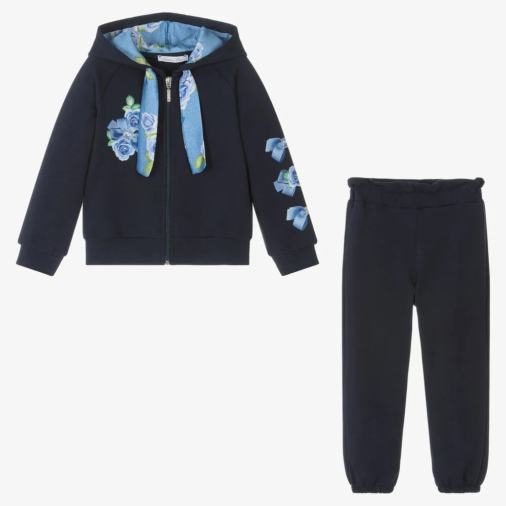 Girls Navy Blue Cotton Tracksuit