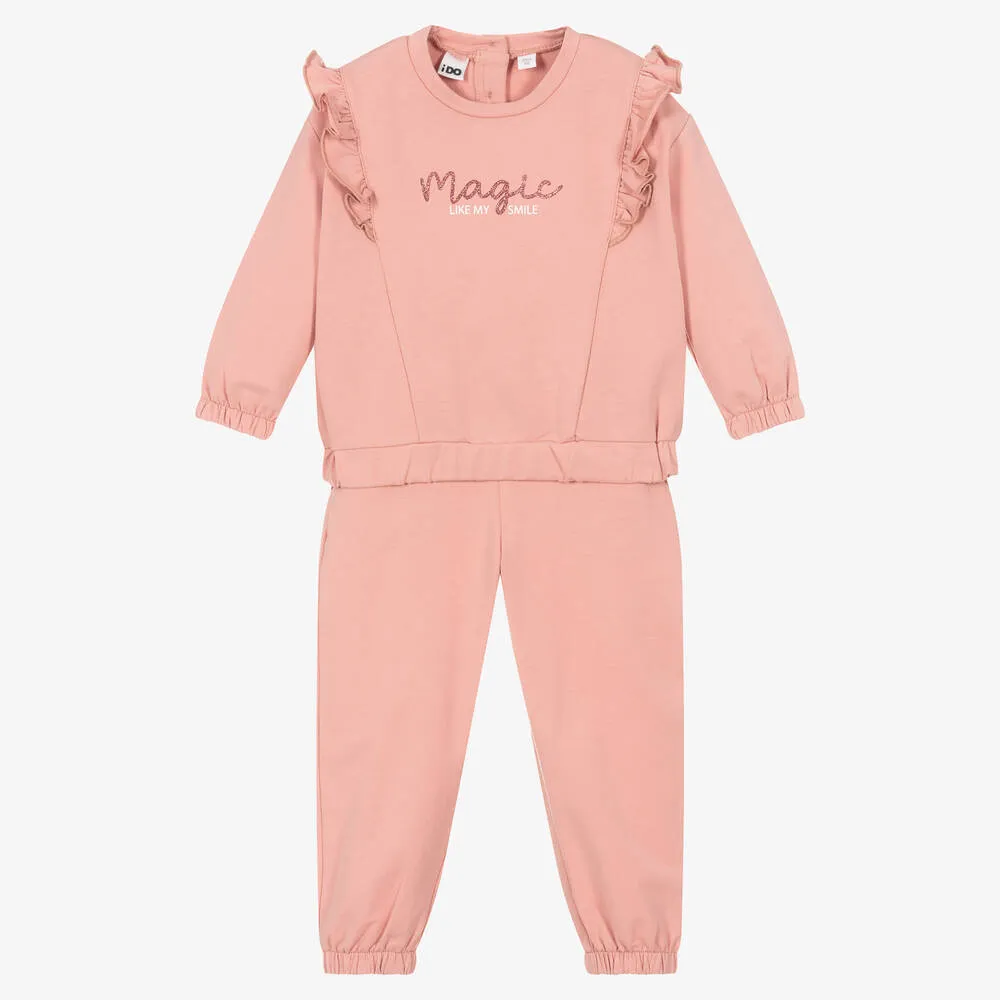 Beige Cotton Girls Tracksuit