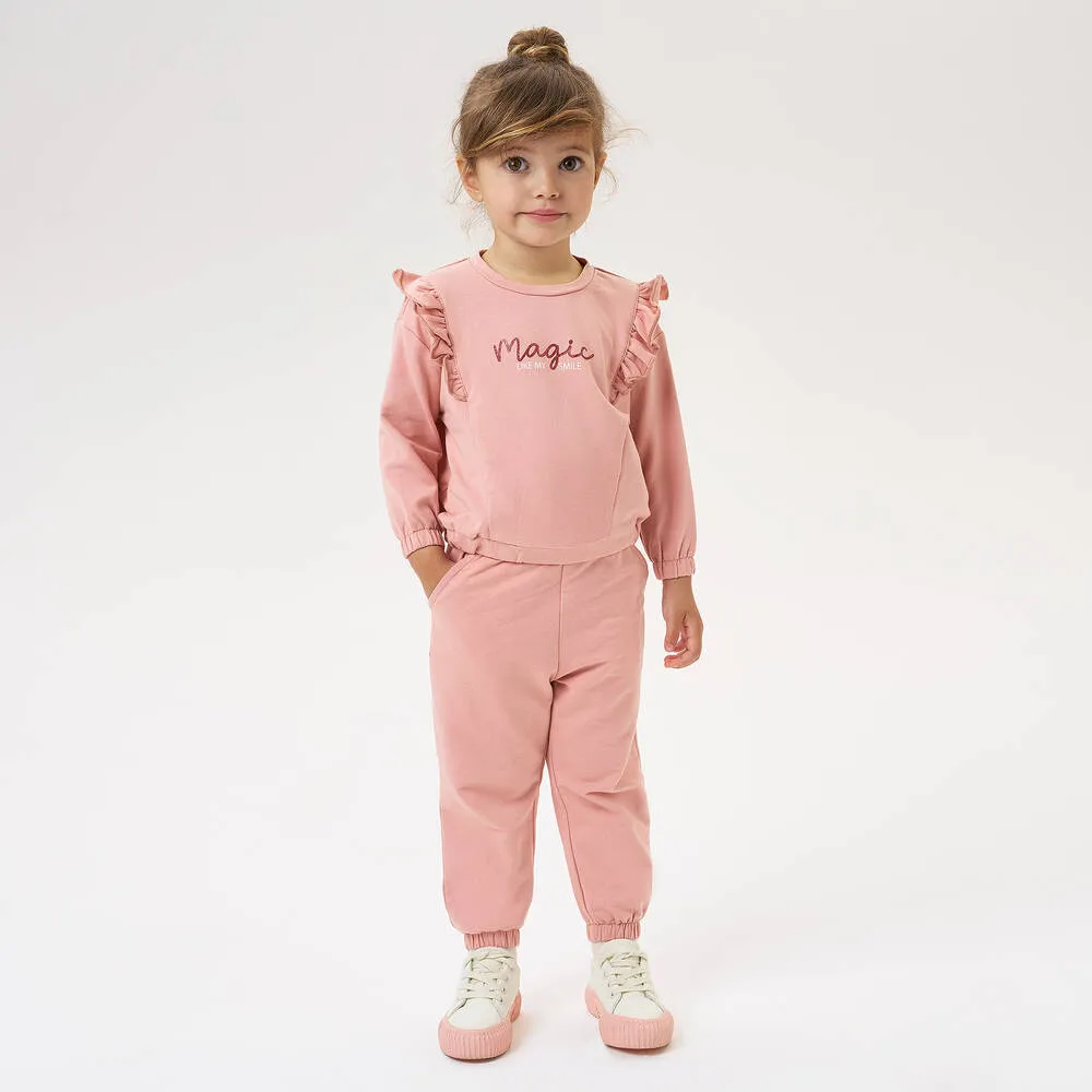 Beige Cotton Girls Tracksuit