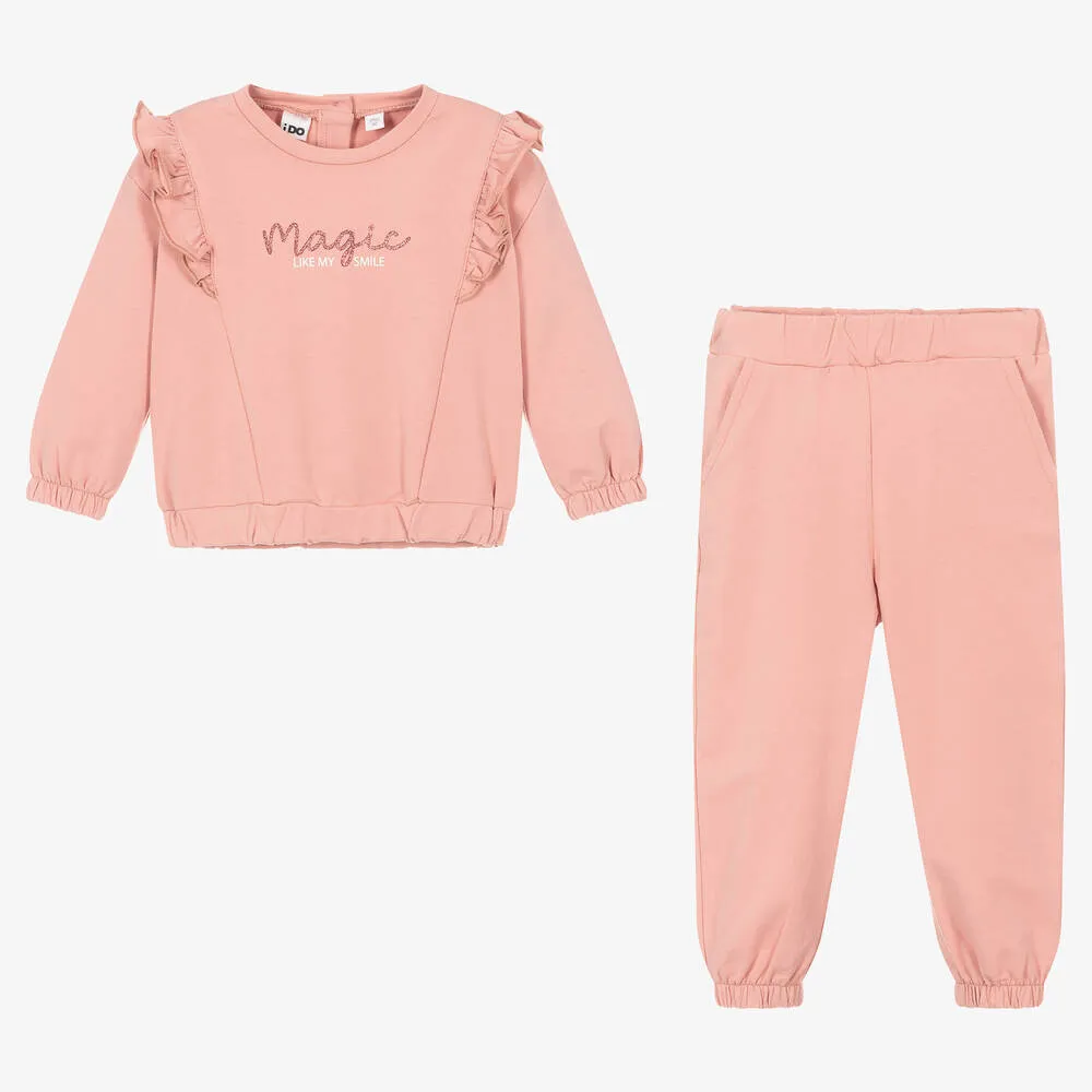 Beige Cotton Girls Tracksuit