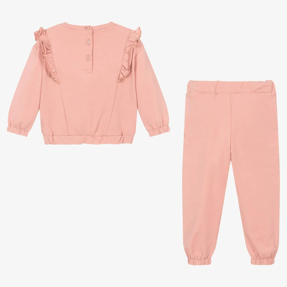 Beige Cotton Girls Tracksuit