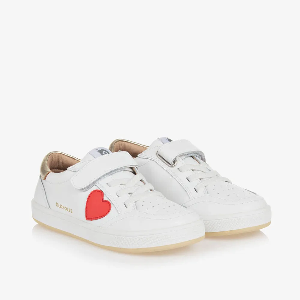 Girls White Leather Heart Trainers