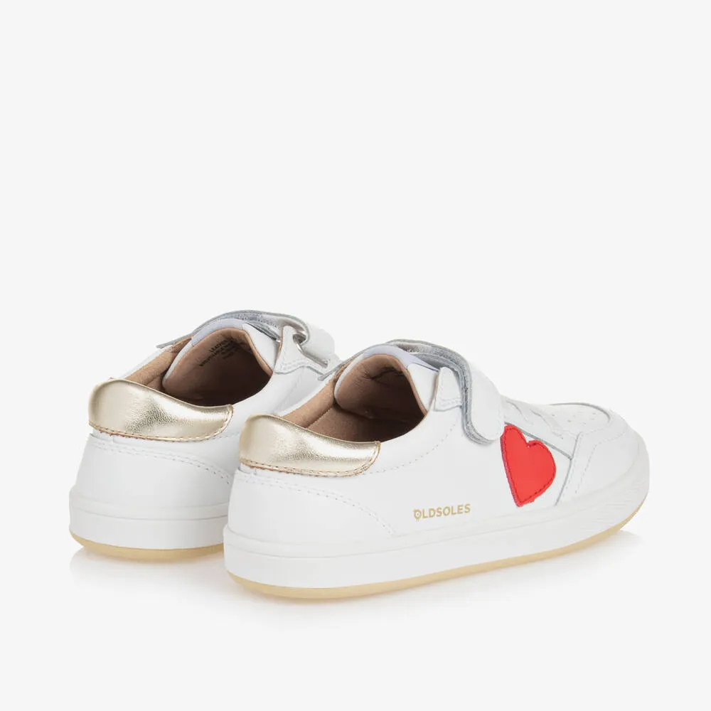 Girls White Leather Heart Trainers