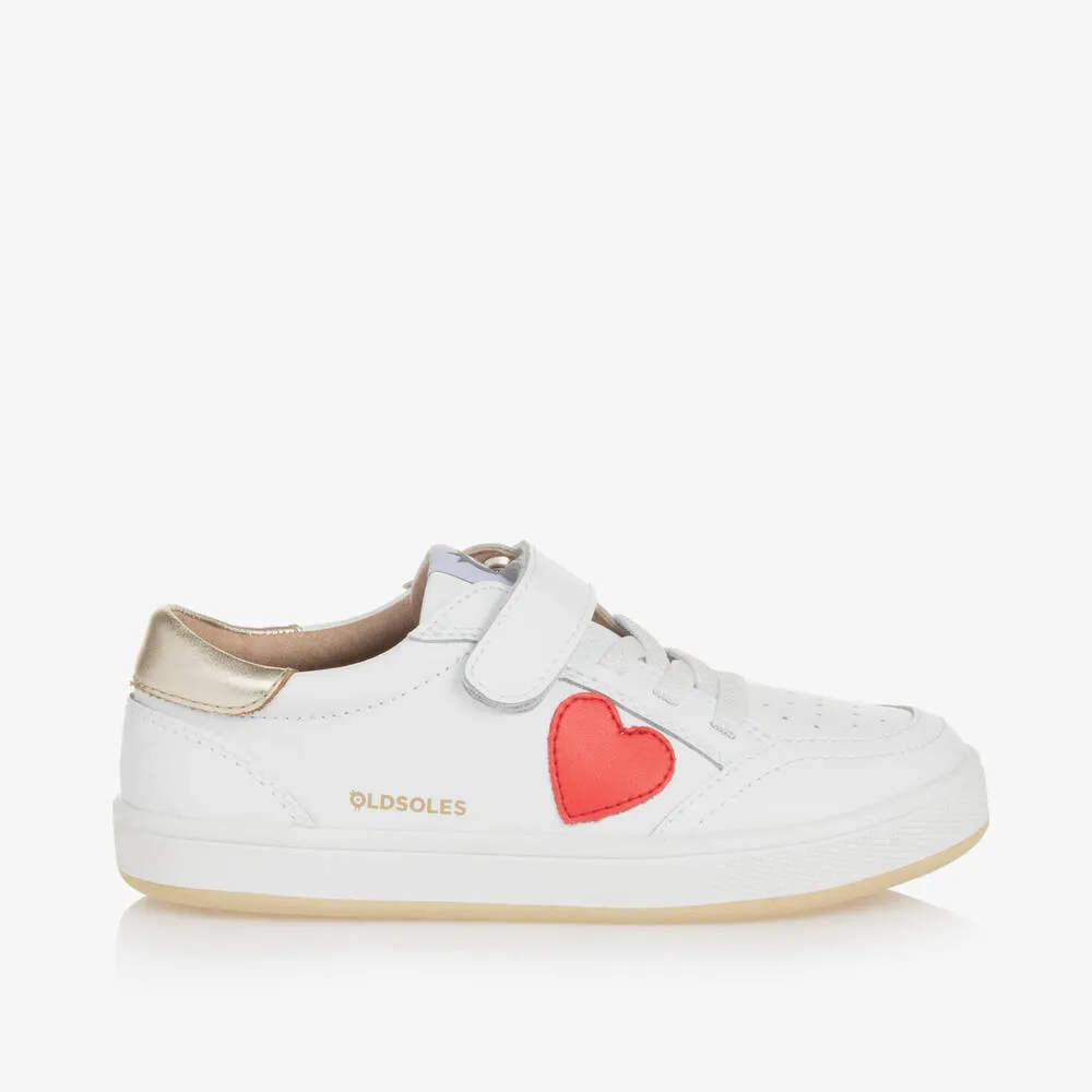 Girls White Leather Heart Trainers