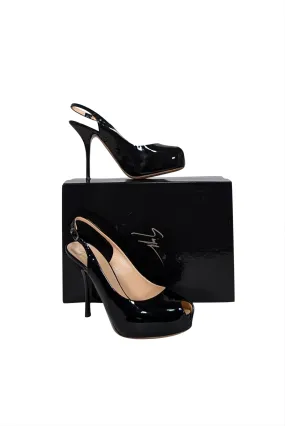 Giuseppe Zanotti - Black Patent Leather Peep Toe Slingback Heels Sz 8