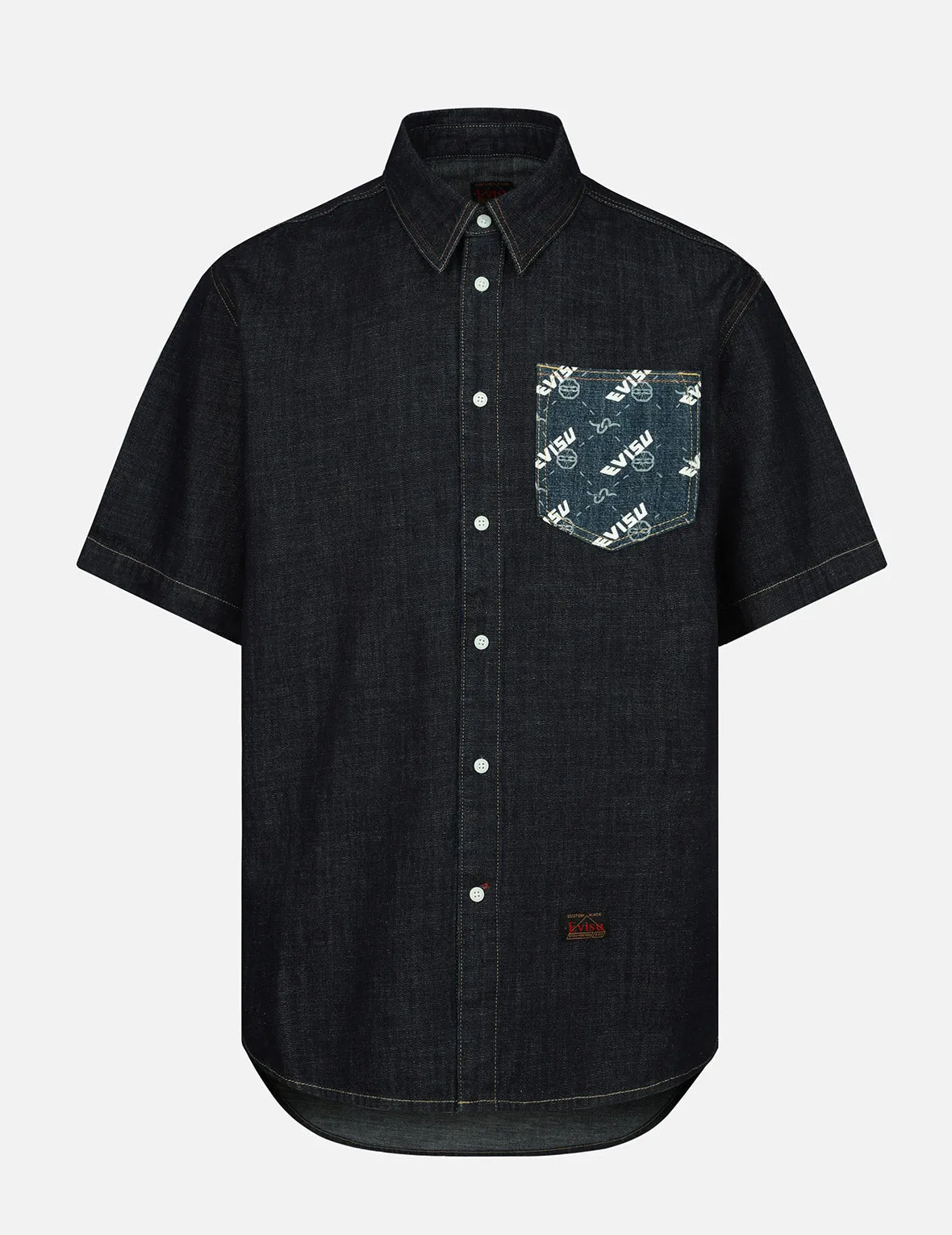 Godhead and Kamon Print Denim Shirt