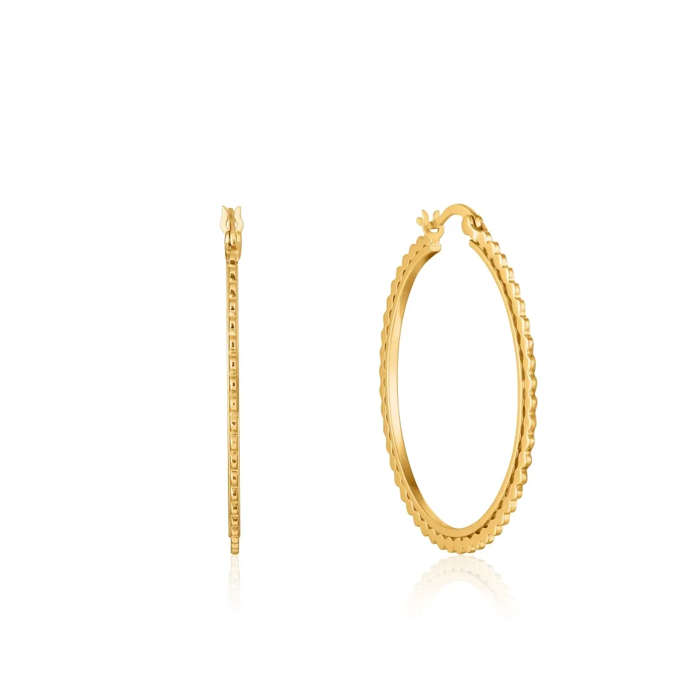 Gold Beaded Hoop Flat Earrings Ania Haie