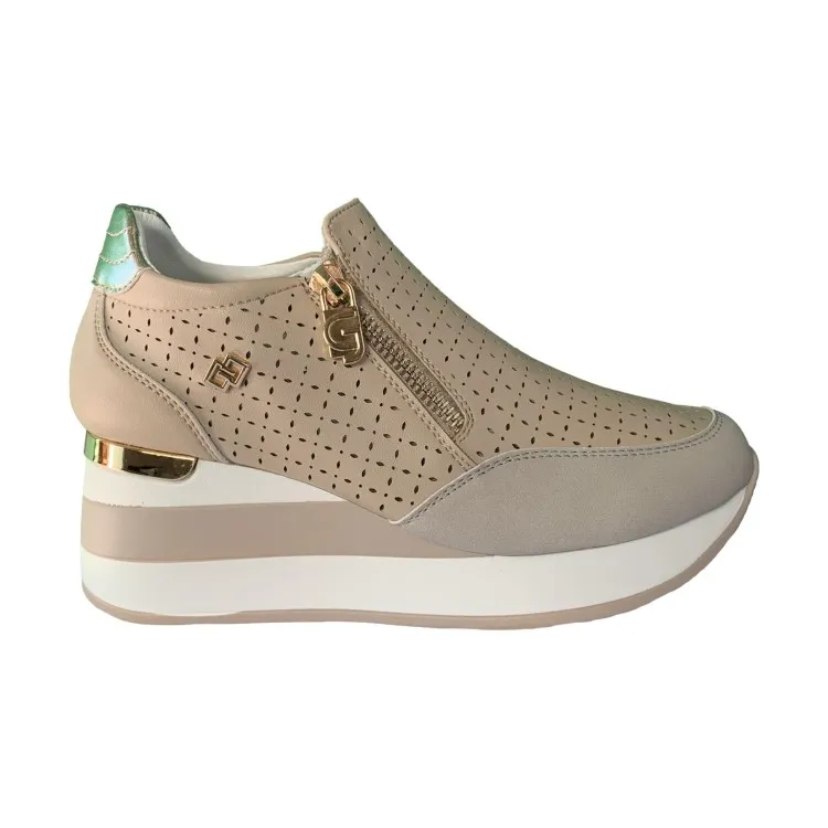 Gold Beige Sneakers - Gold & Gold GB826 Women's Shoes