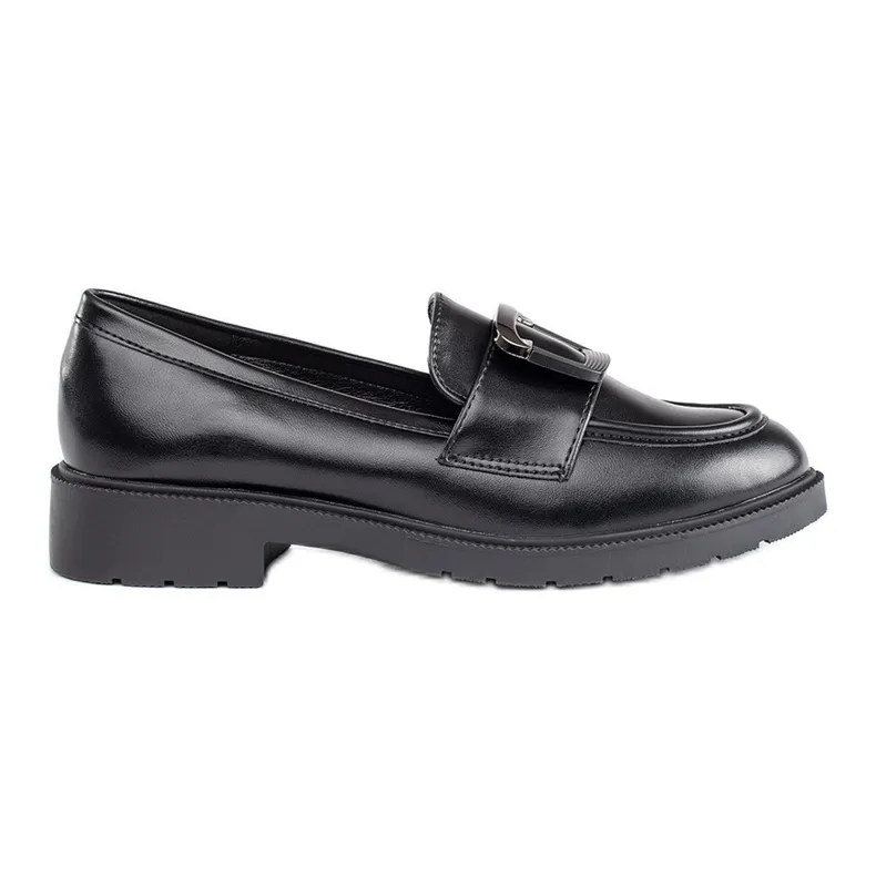 Black women's moccasins with buckle