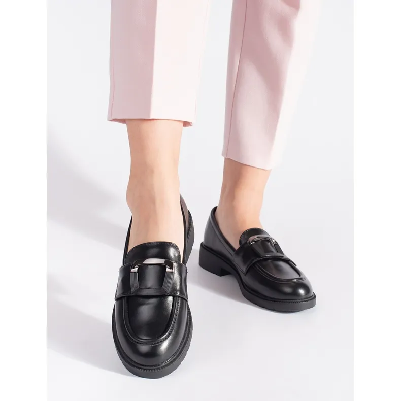 Black women's moccasins with buckle