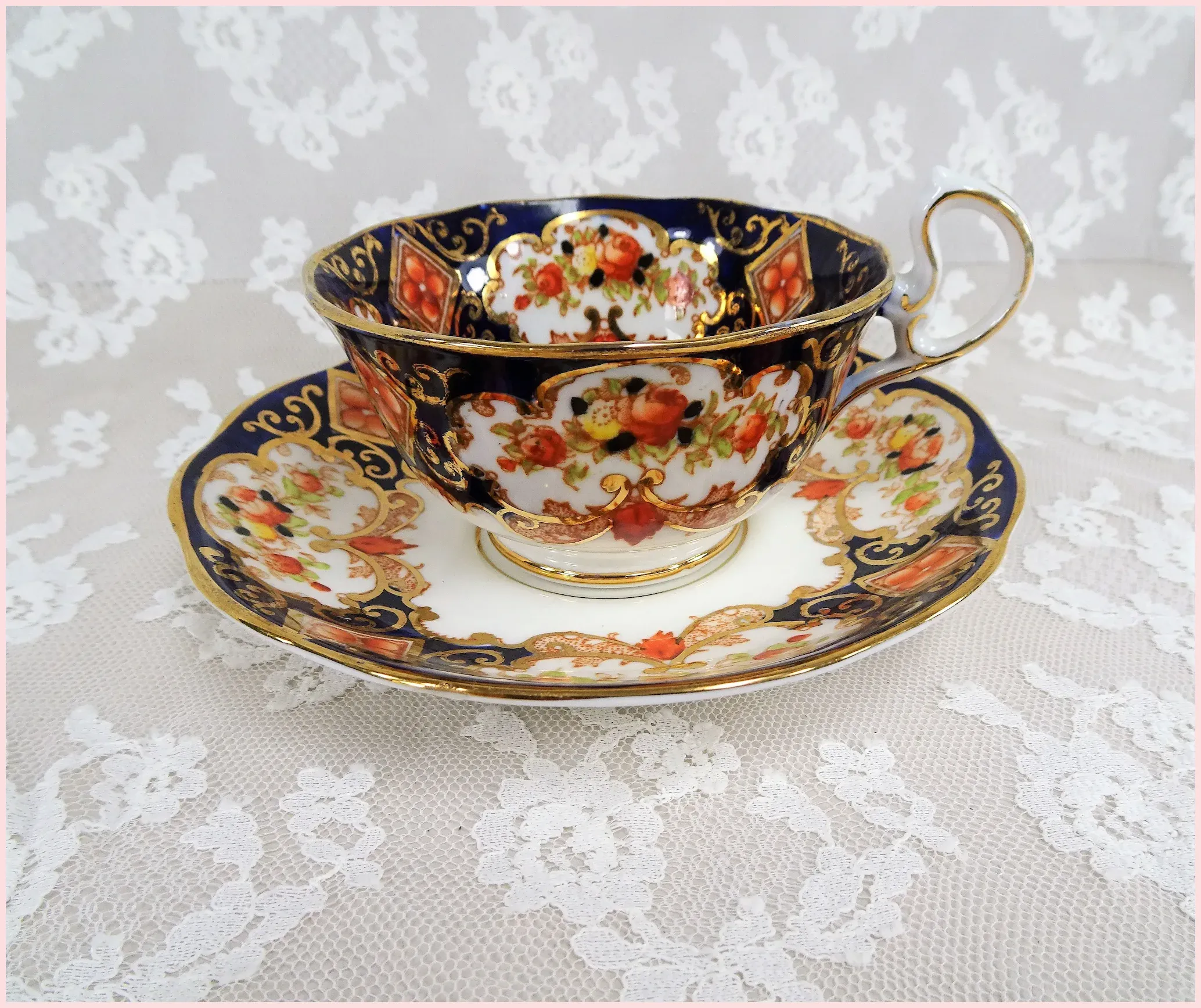 GORGEOUS Antique Royal Albert DERBY Teacup & Saucer,Lots of Hand Painting, English Bone China,Cabinet Cup & Saucer,Collectible V