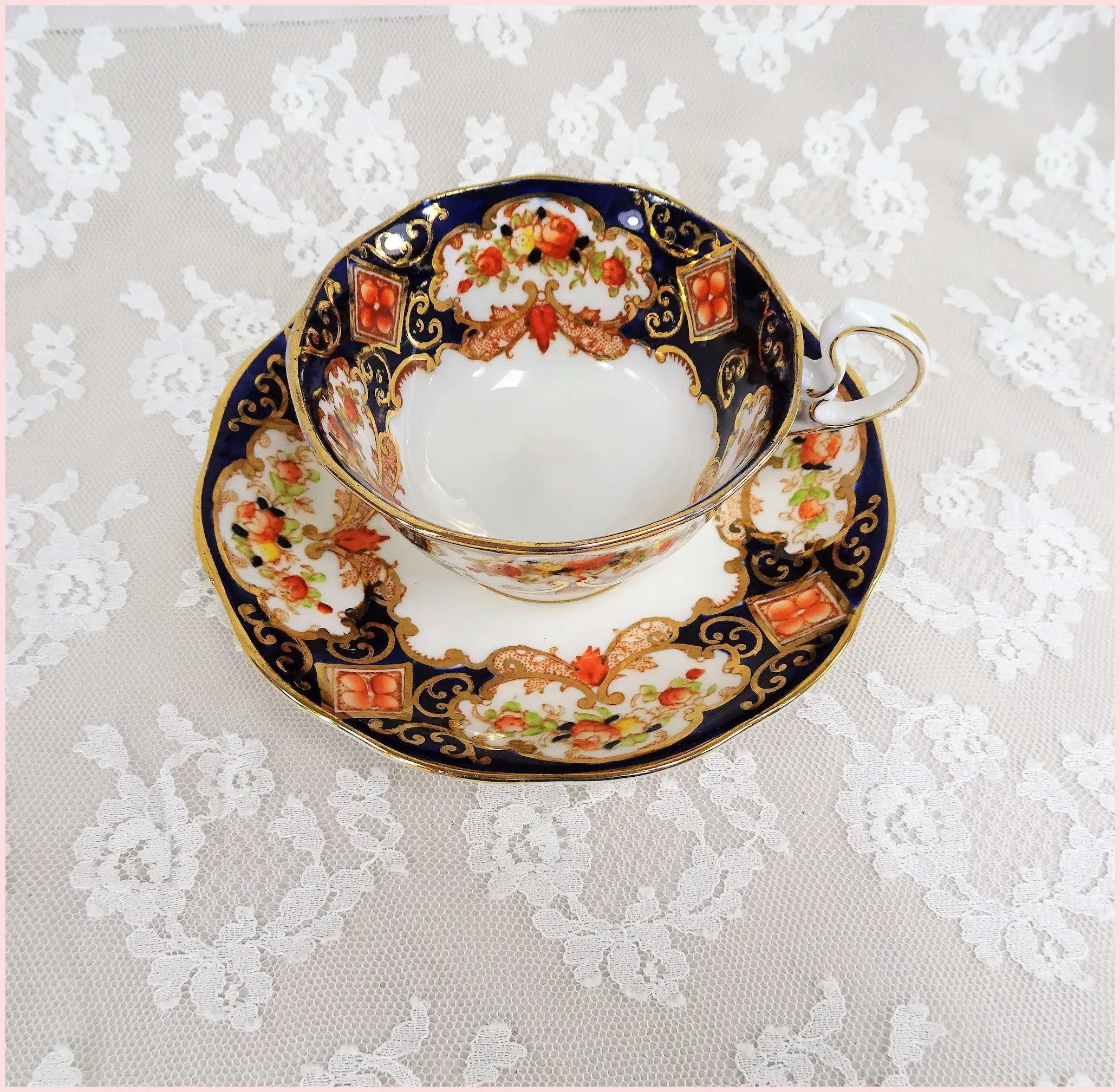 GORGEOUS Antique Royal Albert DERBY Teacup & Saucer,Lots of Hand Painting, English Bone China,Cabinet Cup & Saucer,Collectible V