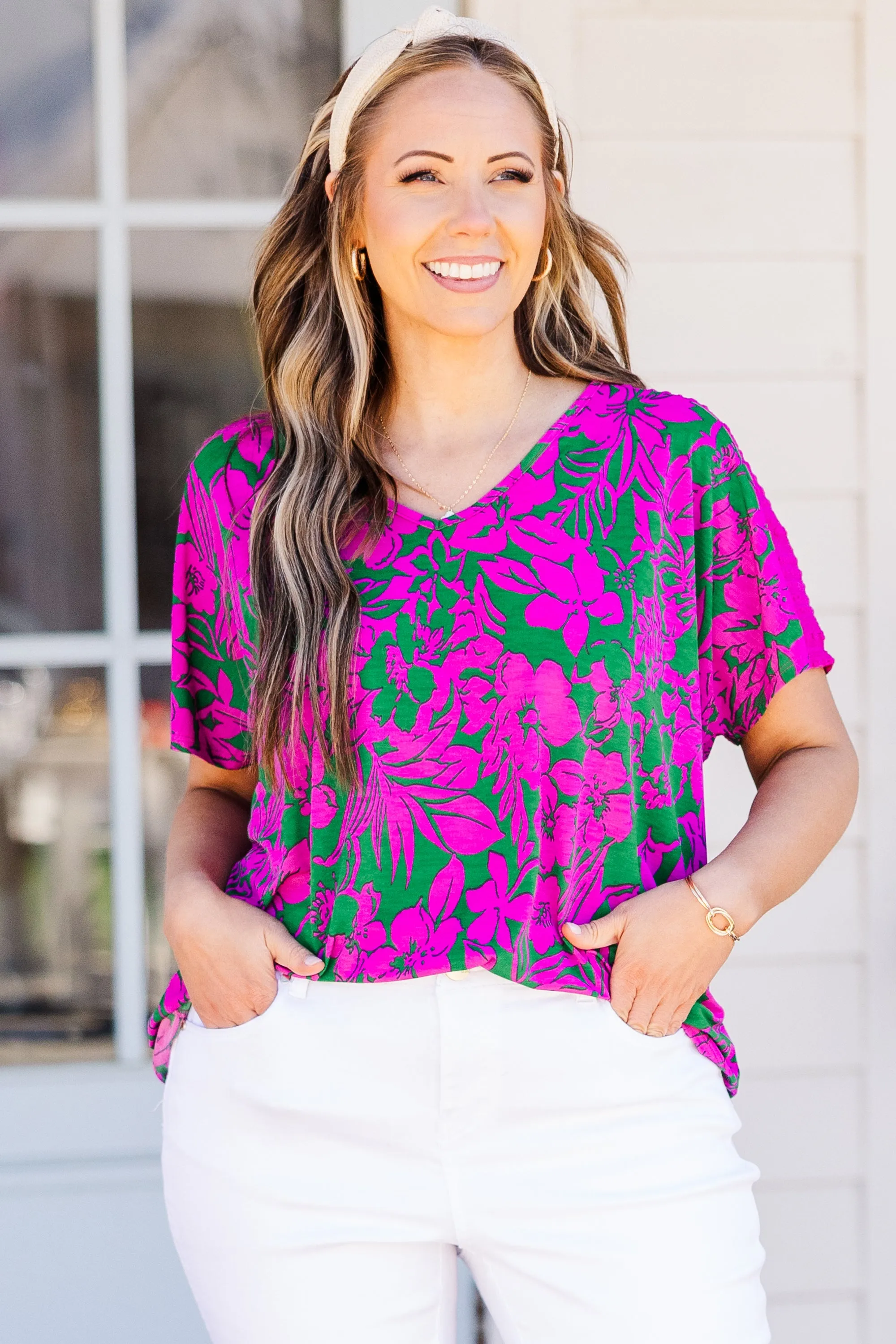 Green and Fuchsia Spring Top