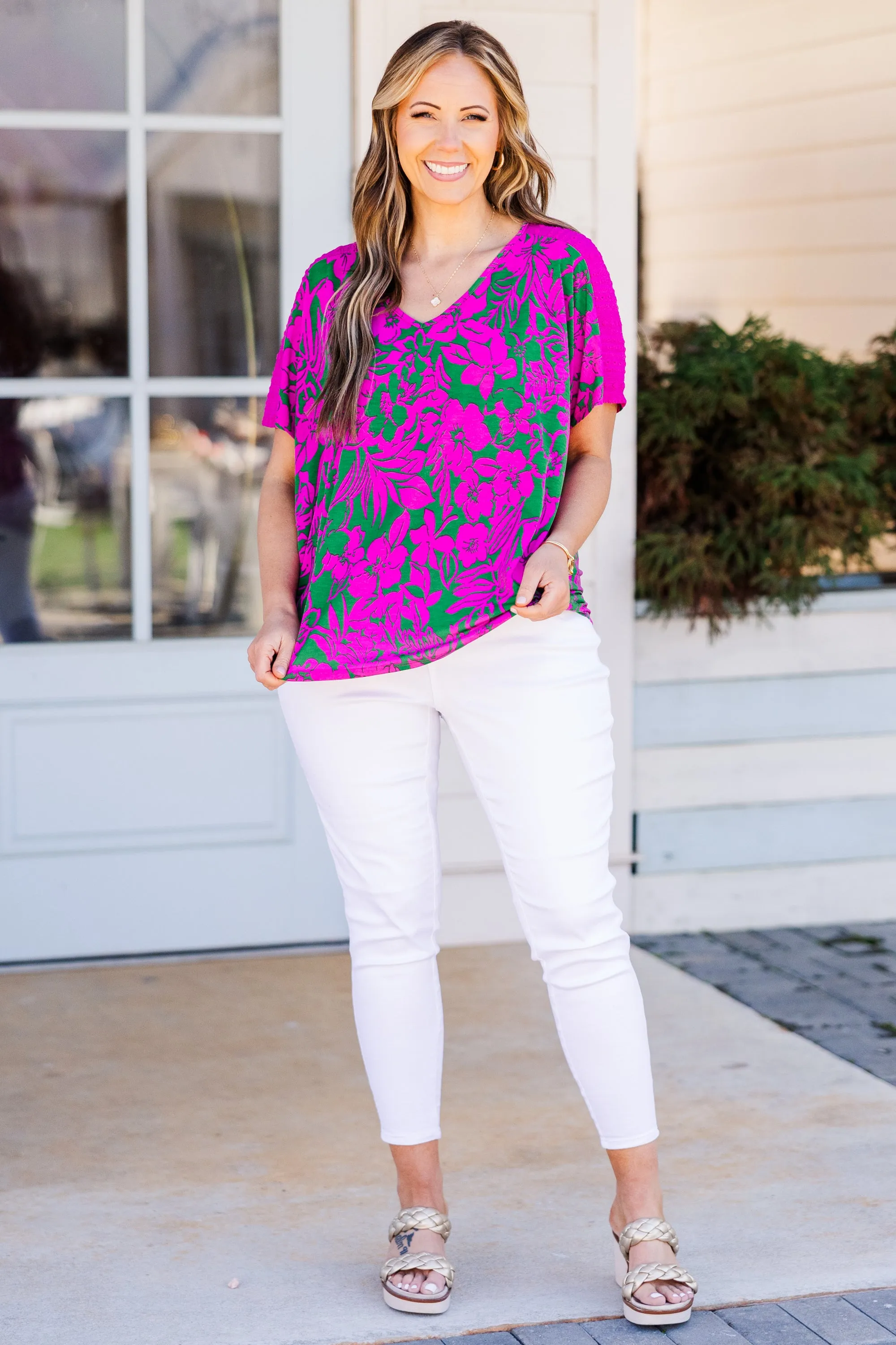 Green and Fuchsia Spring Top