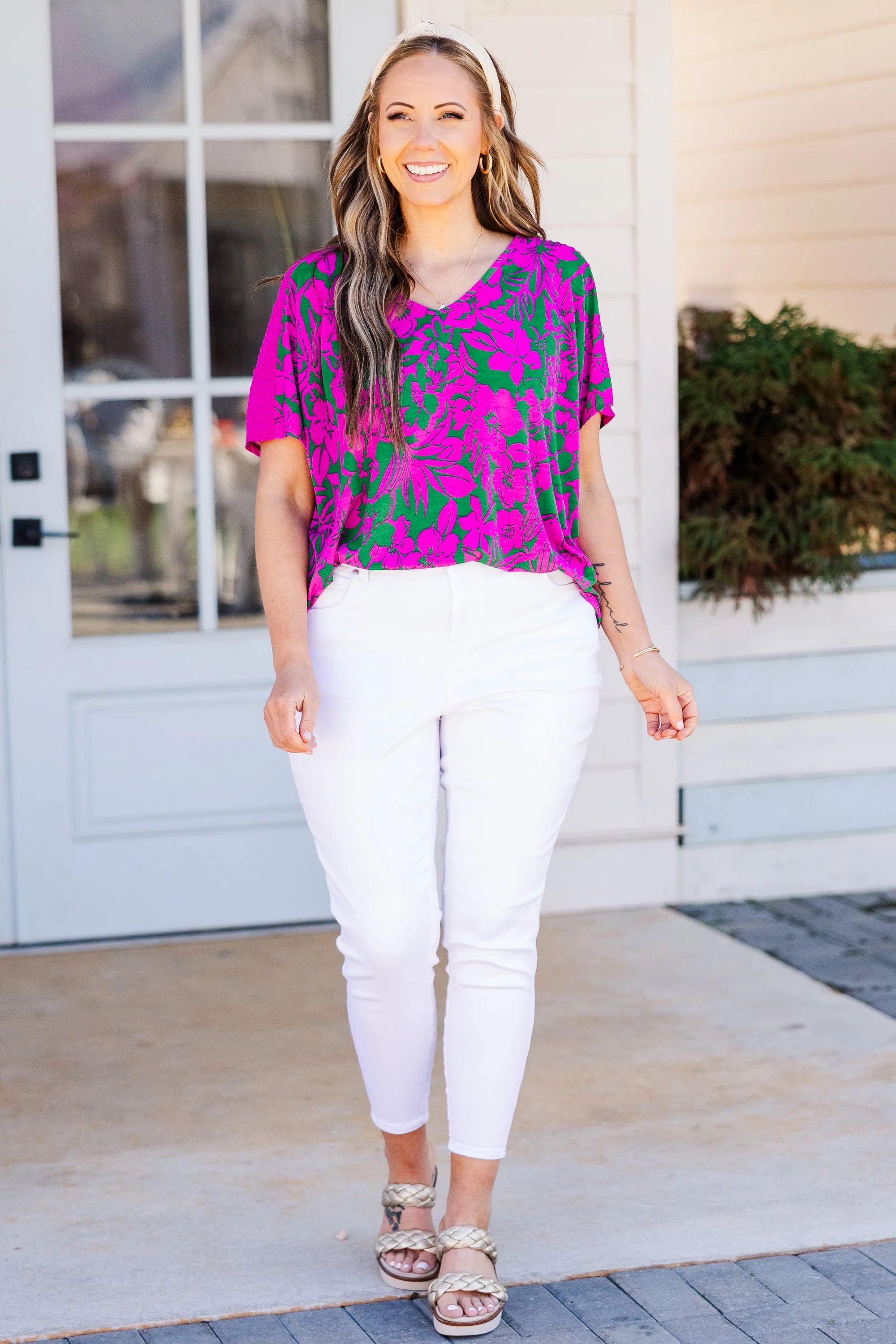 Green and Fuchsia Spring Top