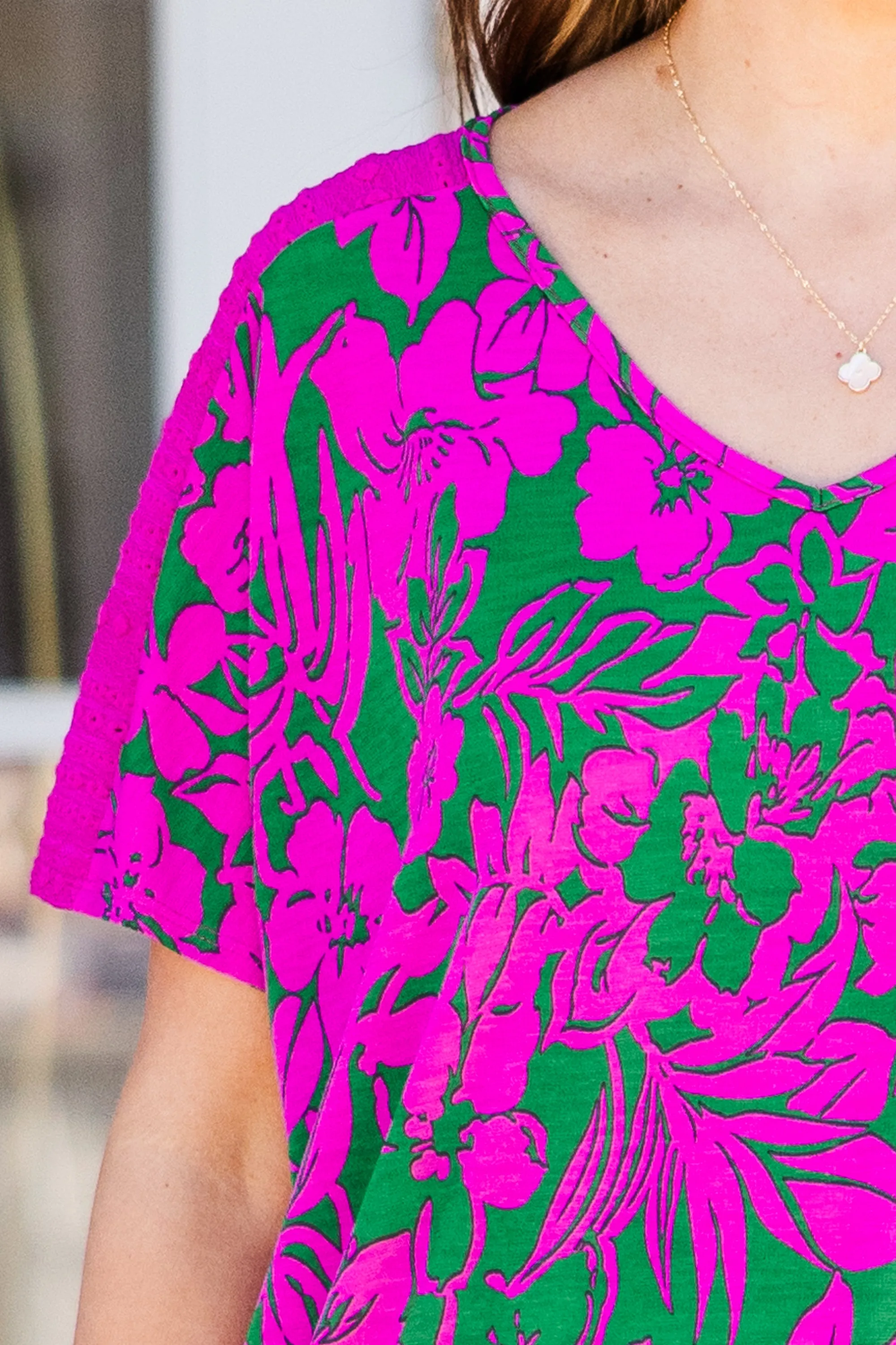 Green and Fuchsia Spring Top