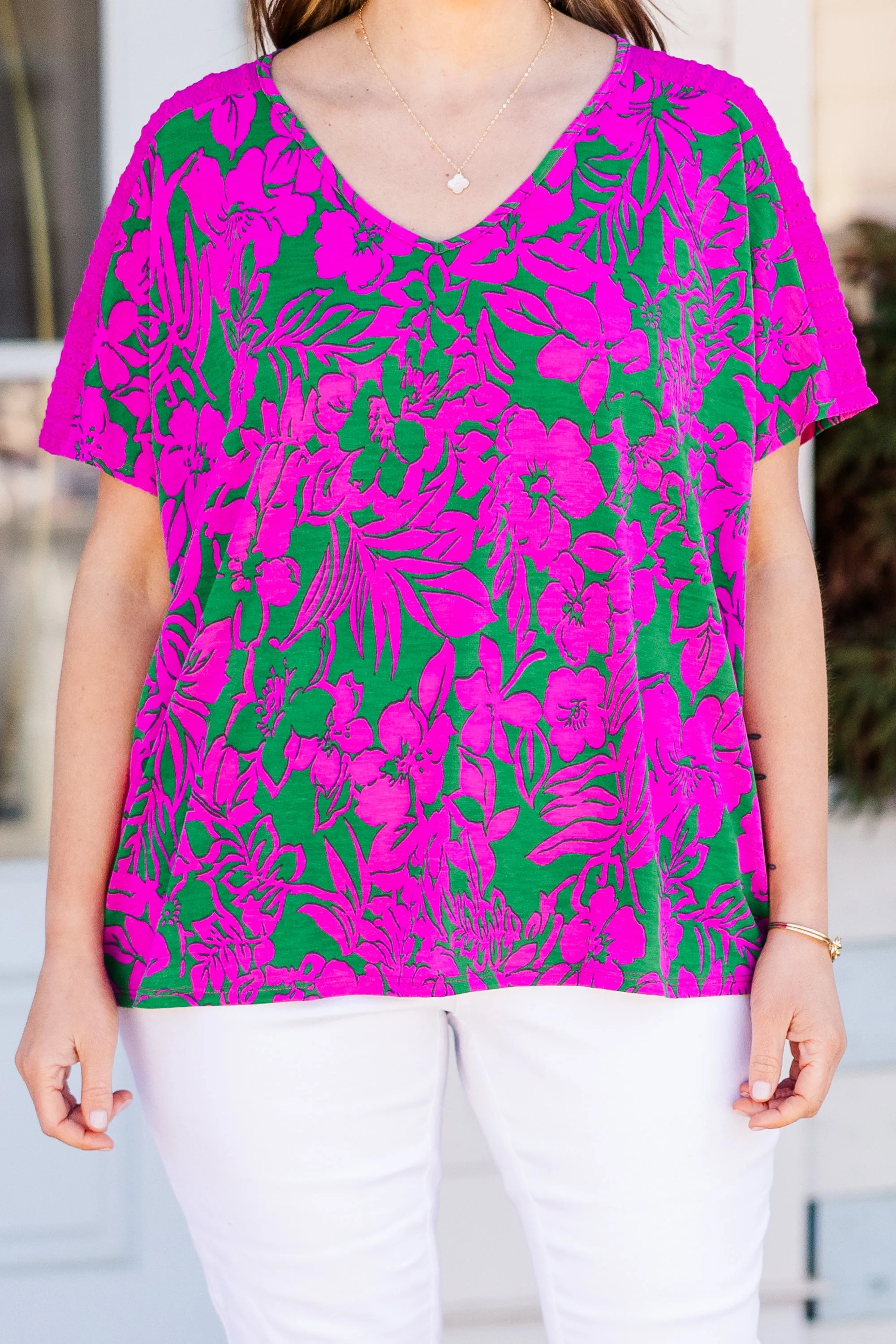 Green and Fuchsia Spring Top