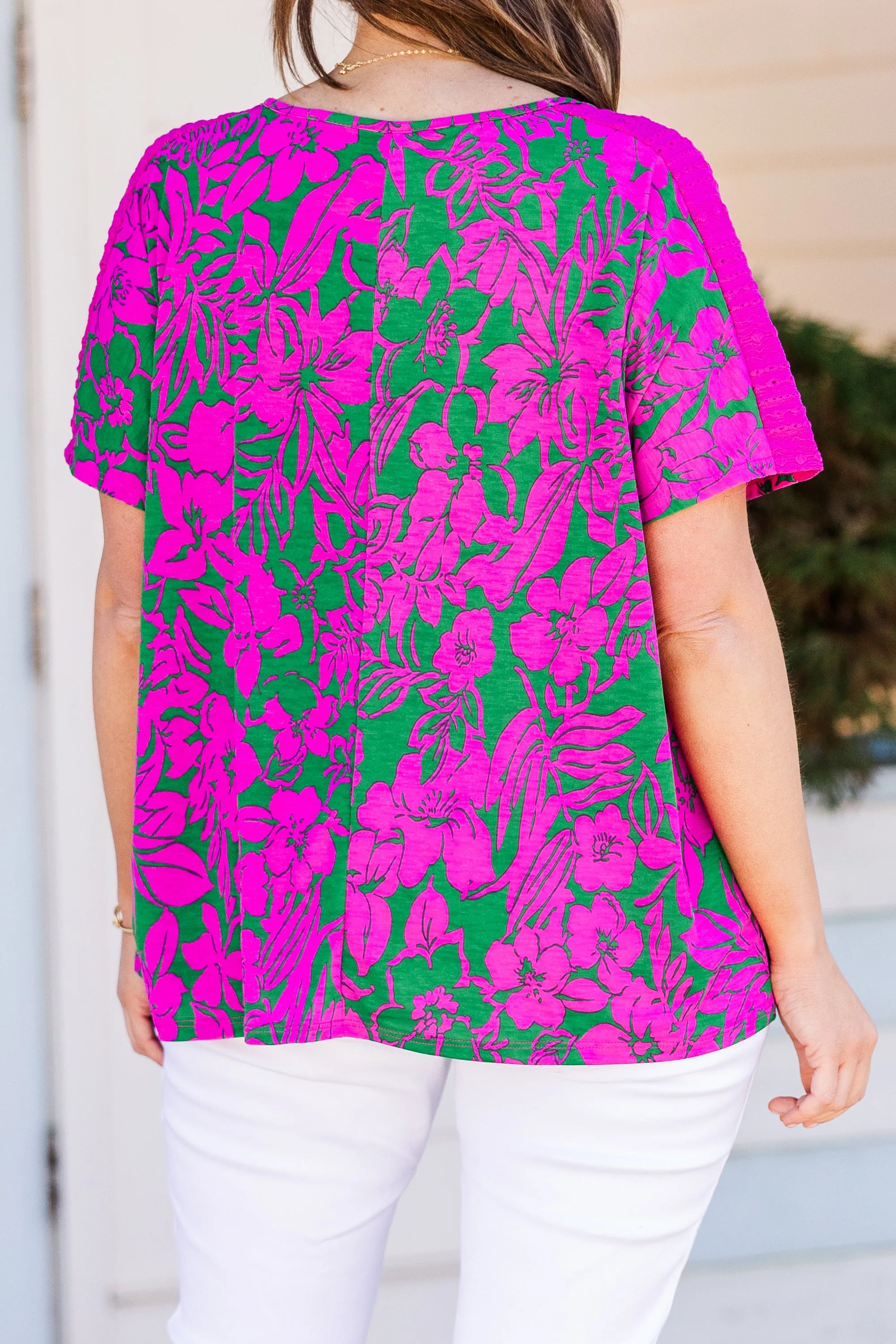 Green and Fuchsia Spring Top