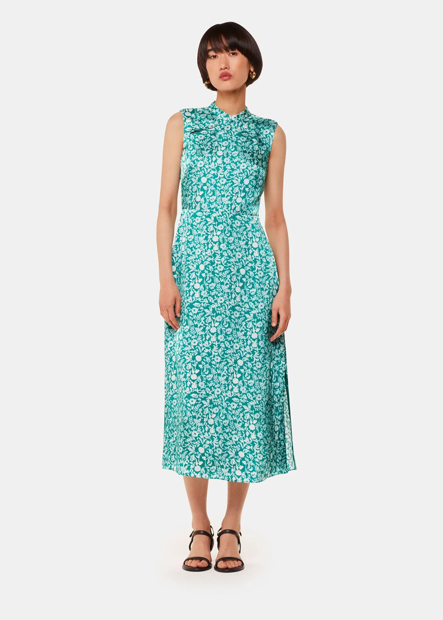 Green Aria Batik Floral Satin Dress