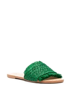 Green Raffia Slide Sandal with Fringe Braid by Manebi