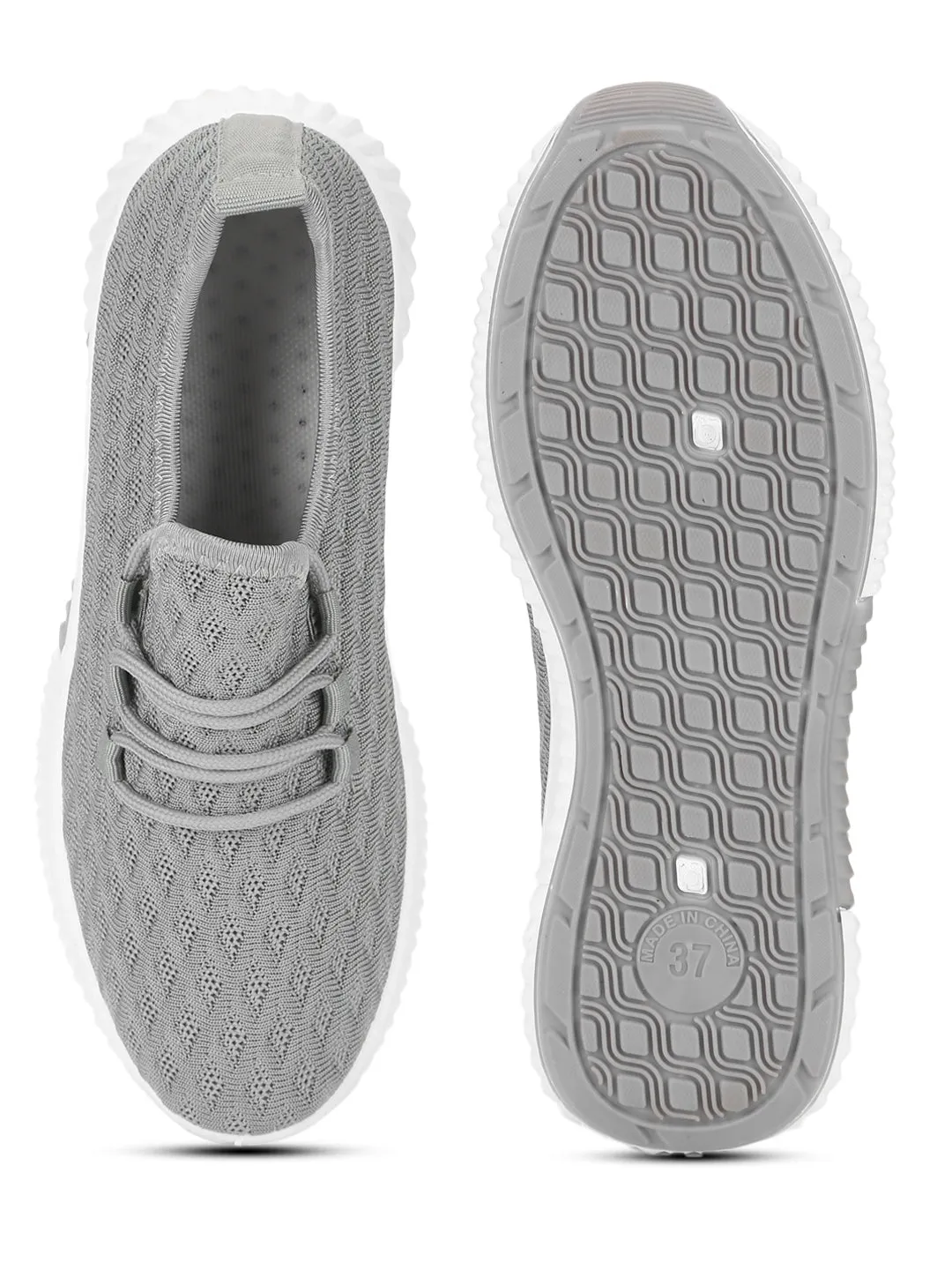 Grey Knitted Slip On Sneakers