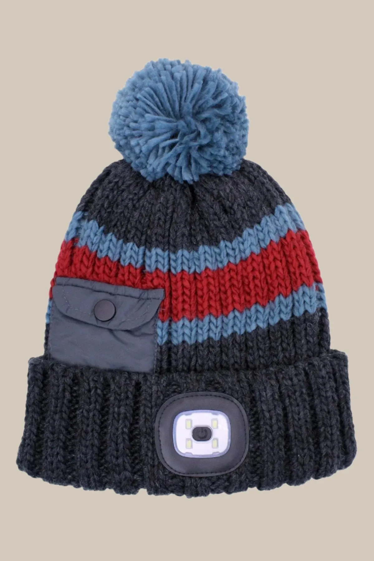 Grey Men's Chunky Knit LED Torch Hat