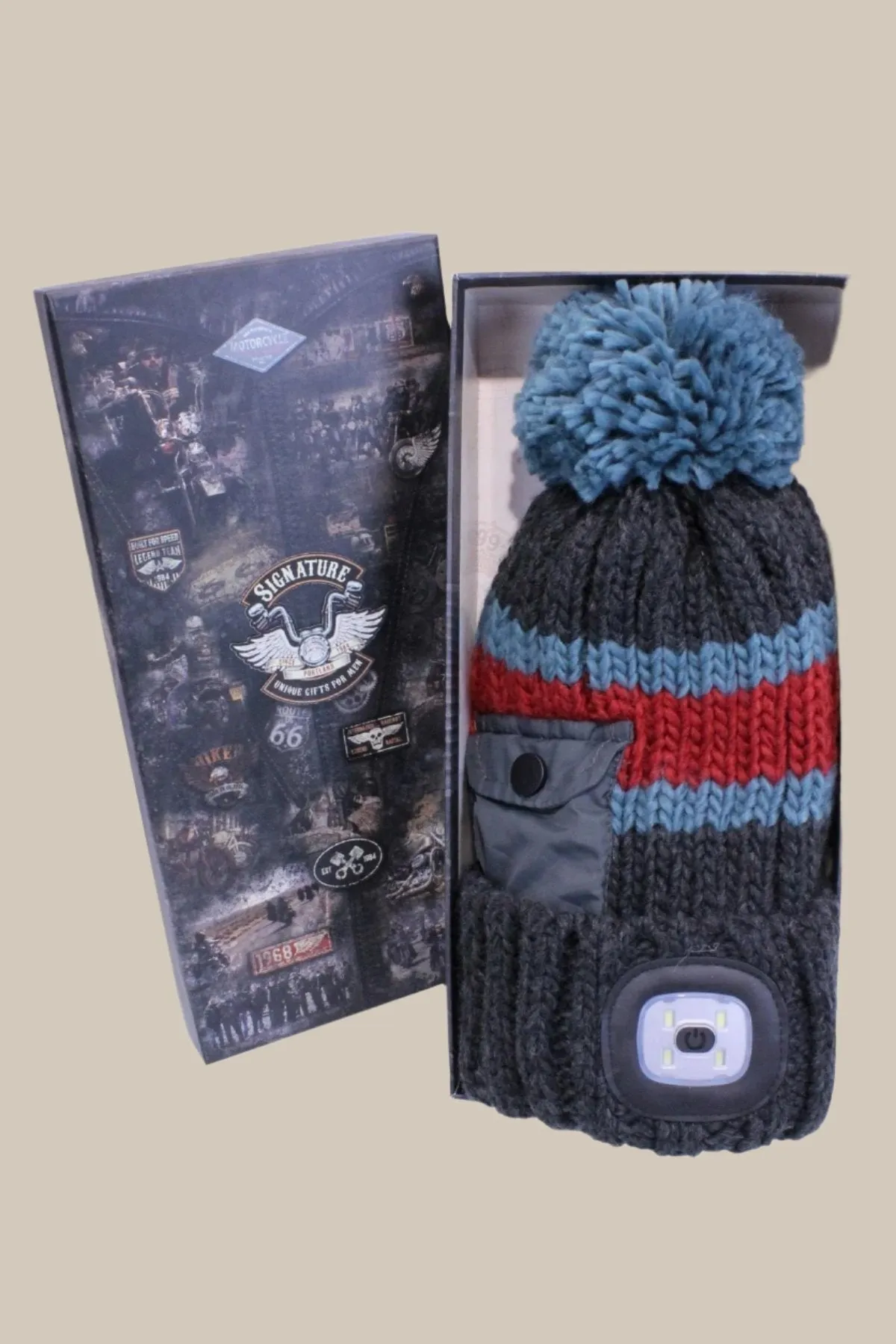 Grey Men's Chunky Knit LED Torch Hat