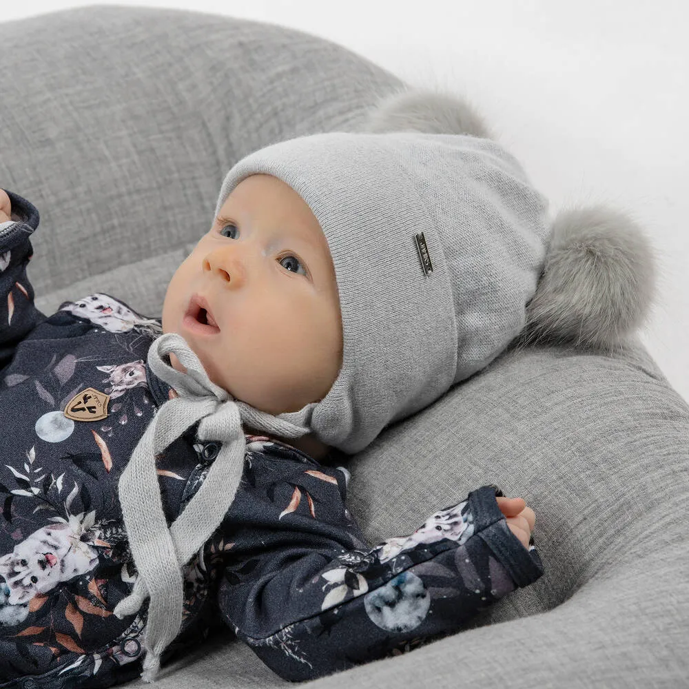 Grey Pom-Pom Baby Hat